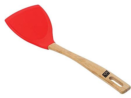 School of Wok - Silicone Spatula, Kitchen Utensils, Wok Accessories, Bamboo Handle (Red)