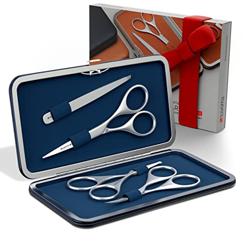 Suvorna Kit per barba e baffi con forbici da barba da uomo, forbici per baffi, forbici per naso, forbici per sopracciglia e pinzette per peli del viso, set di forbici da parrucchiere e set di forbici