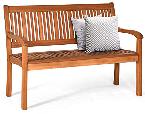 GOPLUS Gartenbank Holz, Holzbank 2-3 Sitzer, Sitzbank Outdoor, Balkonbank mit Rücklehne und Armlehne, bis zu 360kg belastbar, Parkbank Terrassenbank, 126 x 63 x 91cm