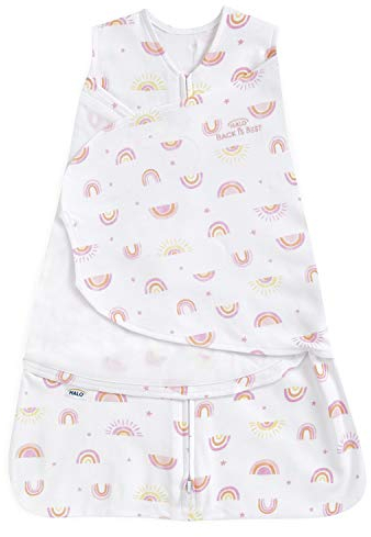 HALO Schlafsack aus 100 % Baumwolle, 3-fach verstellbare, tragbare Decke, TOG 1.5, Sunshine Rainbows, Größe S, 3-6 Monate