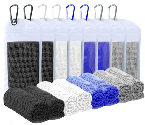 8 Packs Cooling Towel (40x12),Ice Towel,Soft Breathable Instant Towel,Microfiber Cool Towel for Yoga,Golf,Sport,Gym,Workout,Camping,Fitness,Outdoor&More Activities,2 Dark Blue/2 Grey/2 Black/2 White