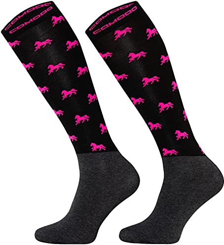 TODO Comodo Reitsocken Modern STPJM | Dünn Atmungsaktiv Reitstrümpfe Damen Herren Kinder Reiter Kniestrümpfe (STPJM - HORSES 02, 31-34)