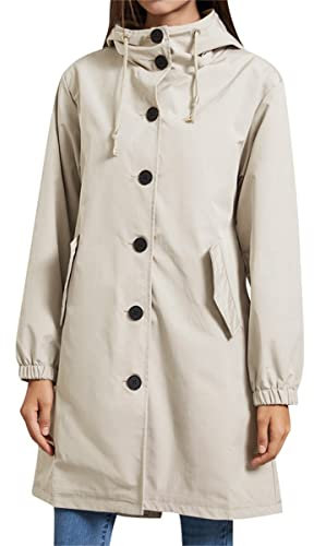 YFFUSHI Women's Length Lightweight Jacket with Hood - All Weather Windbreaker Coat for Women,Khaki,XL