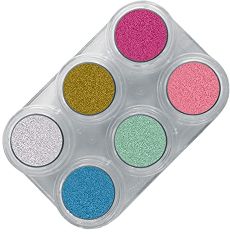 Grimas Profi Schminkpalette Water Make-Up Pearl 6, glänzende Farben 6x2.5ml, hochwertige Glanz-Kinderschminke/Karnevalsschminke auf Wasserbasis