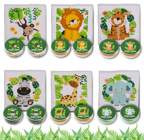 Bada Bing Juego de 12 toallas mágicas de safari, animales zoológicos, toallas mágicas para niños, aprox. 30 x 30 cm, regalo de cumpleaños infantil