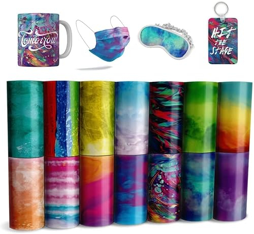 WOWOCUT Infusible Transfer Tinte Blätter-14 Set Marmor Sublimation Transferpapier für DIY Tasse Untersetzer T-Shirt,11.5 x 30.5cm