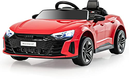 GYMAX Kids Ride on Car, 12V Battery Powered Licensed Audi Toy Car with Remote Control, Music, TF, MP3, USB, High/Low Speed, Slow Start & Safety Belt, Children Electric Vehicle for Boys Girls (Red)