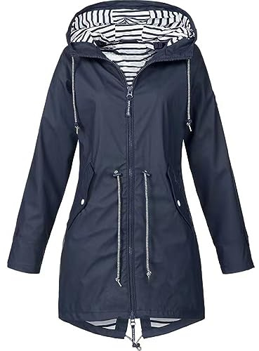 HIFI7 Veste Imperméable Femme Léger Veste de Pluie Longue pour Femme Manteau à Capuche Camping Randonnée Trench Parka (FR/ES, Alpha/lettres, TTG, Taille normale, Taille normale, Cyan tibétain)
