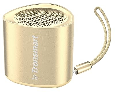 Tronsmart Nimo Altavoz Bluetooth Portátil, IPX7 Impermeable, Bluetooth 5.3, Sonido Estéreo, Diseño Supercompacto, Artesanía de Metal, Mini Altavoz con Cordón, para Ducha, Viajes - Oro