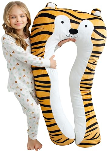 DRACA Seitenschläferkissen Kinder Pinguin Komfortkissen Wunderkissen Anti Stress ADHS Kissen für Kinder Einschlafkissen Tier Multifunktionskissen In Tierform Großes Kuschelkissen Kind (Tiger)