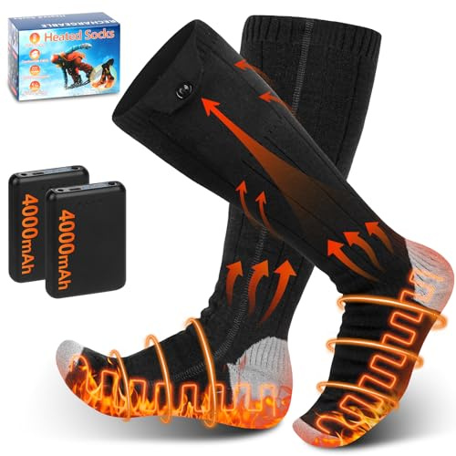 CLIUNT Heated Warmer for Women and Men,Rechargeable 4000mAh Battery Heated Socks,Thermal Foot Warmers with 3 Levels Heating Settings,Winter Foot Warming Socks for Sport Outdoor, Hiking, Skiing