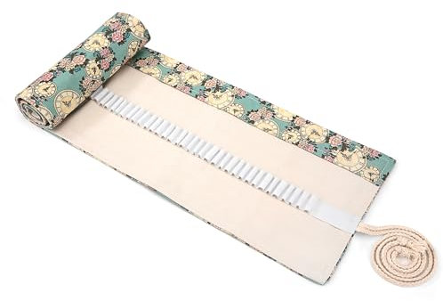 Newellsail Astuccio Arrotolabile in Tela 72 Fori Portamatite Colorate Rotolanti Portatile Sacchetto della Matita Organizzatore per Studenti Artisti Pittori (Stile Orologio)