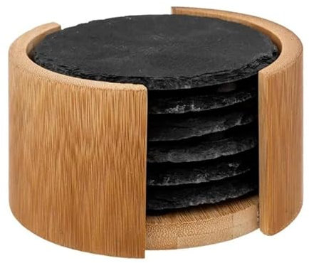 Secret de Gourmet - Lot de 6 Dessous de Verre Ardoise 10cm Noir