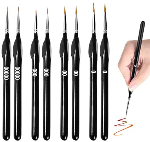 LAINIKE Juego de 8 pinceles finos de detalle, pintura por números, pinceles para modelismo, miniatura, para arte de uñas, acrílico, acuarela, pintura al óleo, pintura de líneas