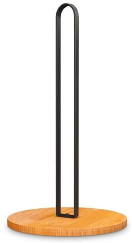 Porte-rouleau de cuisine en bambou et métal noir, style nordique, support pour papier de cuisine, support pour papier de cuisine, 27 cm x 16 cm de diamètre pour rouleau de papier de cuisine standard