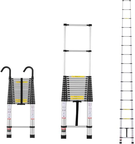 VEVOR Échelle Télescopique Aluminium, 6,2 m, Escabeau Extensible Capacité 170 kg, Pieds Antidérapants, Échelle Compacte Portable Pliable Rétraction Multi-Boutons, pour Réparation Maison Camping-Car