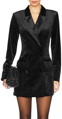 TACSTRUN Chaqueta de Terciopelo Blazer Vestido Casual Manga Larga con Muescas Traje Falda de Negocios Tops Ropa Exterior,Negro,M