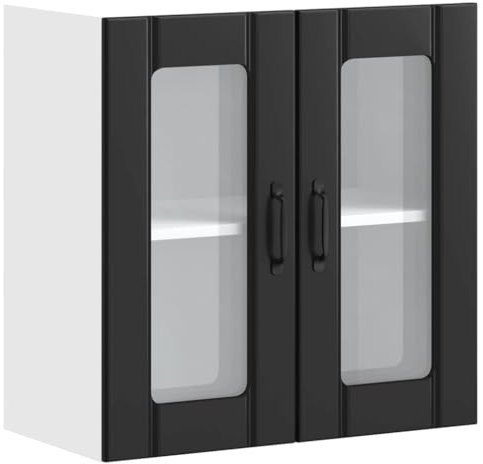 vidaXL Küchen-Hängeschrank mit Glastür Lucca Schwarz Holzwerkstoff, Wandschrank Küche, Wandschrank, Oberschrank, Küchenschrank, Hängeschrank