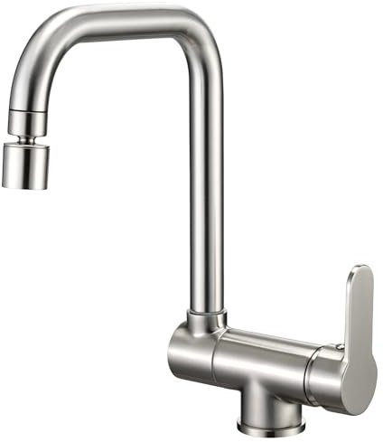 Tayqwiheva Robinet de cuisine à l'avant, pliable, robinet de cuisine sous fenêtre, robinet d'évier avec 2 types de jet, pivotant à 360°, mitigeur monocommande haute pression, en acier inoxydable