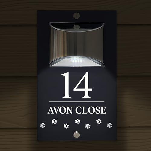 Custom Signs Solar Illuminated Modern Anthracite Grey House Number Sign 24cm x 14.5cm Paws Walk Horizontal Design