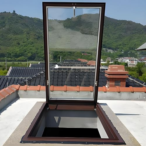 Skylights & Roof Windows, Sloped Flat Roof Skylight Cover Attic Sun Room Underground Lighting Well Window, Aluminum Alloy Frame And Double-layer Insulating Glass, for Attic/Sun Room(Brown,LxW 50x60cm/