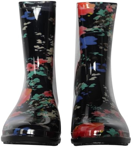 A2Z Ladies Waterproof PVC Calf Rain Boots - Wellies LDS 1409 Floral Black 7 UK