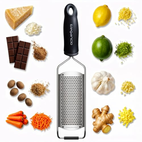 Elegancio Râpe manuelle en acier inoxydable - Râpe à fromage - Râpe à parmesan - Râpe fine - Râpe à gingembre - Noix de muscade - Râpe multifonction - Zesteur de citron avec couvercle de protection et