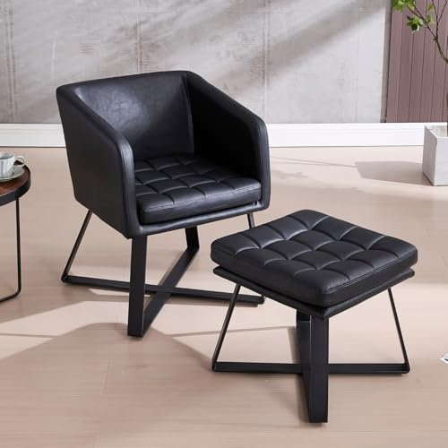 DAYALANE Fauteuil de Salon avec Repose-Pied Fauteuil Relax Scandinave en Cuir PU Chaise Chambre Confortable pour Salon Chambre Lecture, Noir
