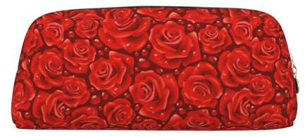 SDEGTHO Many Red Roses Printing Leather Pencil Case Large Capacity School Pen Bag Fountain Pen Holder for Boys and Girls Gift