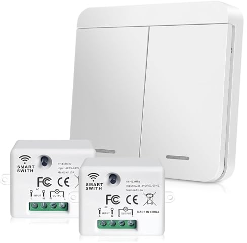 GOEDCH Set di 2 interruttori radio bianchi: Interruttori radio per luce senza fili, telecomando, set di interruttori radio per luce, interruttori radio, per Smart Home e controllo delle lampade 86×