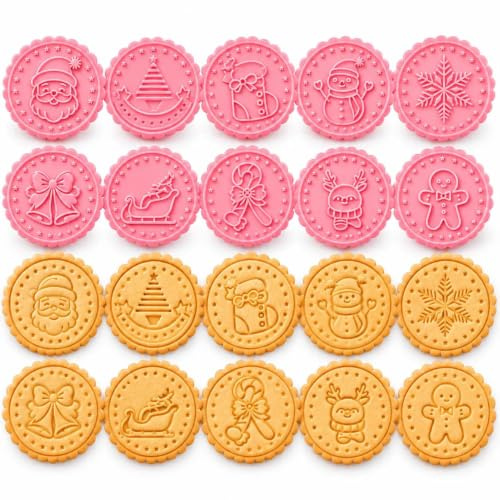 Cortadores de galletas con sello Navidad, 10 piezas redondas