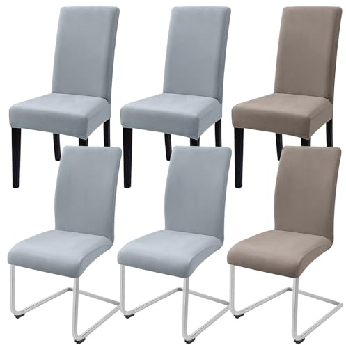 Alishomtll Samt Stuhlhussen 6er Set Stuhlbezug Hussen für Stühle Stuhlhussen Schwingstühle Abnehmbar Esszimmer Stuhlbezüge Freischwinger für Küche Restaurant Hotel Bankett (4 Hellgrau+2 Champagne)