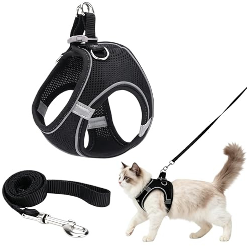 JBLJDWD 2PCS Cat Harness and Lead Set, Black M Size with 1.5m Flat Lead, Kitten Harness and Cat Leash for Outdoor Walks, Harness for Cats