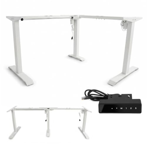 POKAR Elektriskt Höj och Sänkbart Hörnskrivbord Stativ | Vinkel Justerbar 0 till 90°, Höjd 70 till 118 cm | Minnespanel med USB-C och USB-A | Ram för Sitt Stå Skrivbord Hemmakontor | Vit