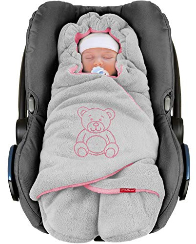 ByBoom Baby vinterfilt originalet med björnen, universell gosig filt för babystol, bilstol, babyfilt för barnvagn, buggy