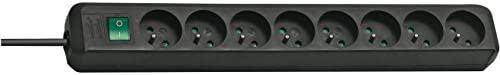 Brennenstuhl - Eco-Line - Regleta de 8 enchufes con Base e Interruptor, Negro, 1159301018
