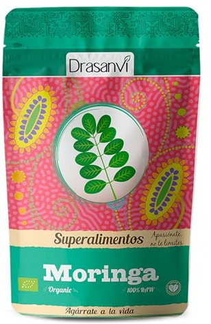 DRASANVI SUPERALIMENTO MORINGA CERTIFICADO BIO - Aporte de fibra - Riqueza del 30% en proteínas - Seleccionado de las hojas de moringa - VEGANO - SIN GLUTEN - 125g