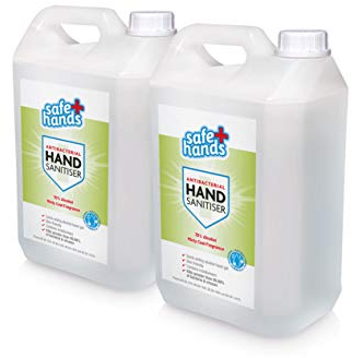 Safe Hands | Hand Sanitiser Gel | Minty Cool - Cucumber & Mint Scent | 70% Alcohol | 5 litre (2 Pack) | Antibacterial & Antiviral Hand Sanitizer Refill | Certified | Contains Moisturisers | Bulk Buy