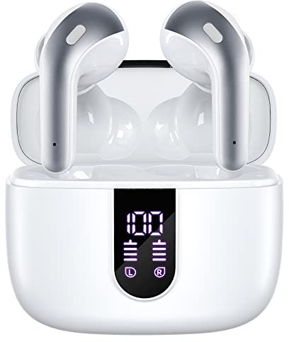 TAGRY Bluetooth Headphones True Wireless Earbuds 60H Playback LED Power Display Earphones with Wireless Charging Case IPX5 Waterproof in-Ear Ear buds with Mic for TV Smart Phone Laptop Computer Sports