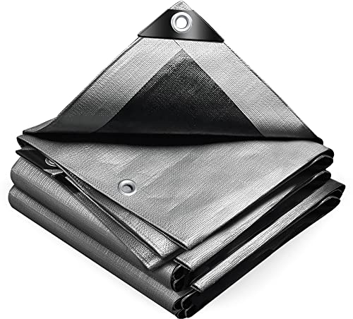 VOUNOT® Lona Impermeable Exterior 3x5m, Toldo Reforzado PE 240 g/m² Protección contra UV, con Ojales de Acero Inoxidable para Leña, Muebles, Jardín, Piscinia, Vehículos, Gris-Negro