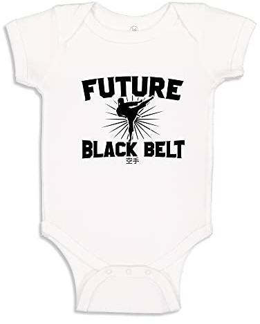 The Shirt Den Future Black Belt Karate Baby Bodysuit One Piece NB White