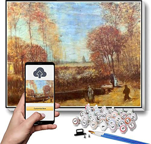 Paint by Numbers for Adult Kits The Parsonage Garden At Nuenen with Pond and Figures Painting by Vincent Van Gogh Paint by Numbers Kit for Kids and Adults 40X60CM