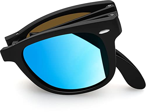 Joopin Plegables Gafas de Sol Espejo Azul para Hombre y Mujer Polarizadas Clásicas Cuadradas con Estuche Folding Sunglasses Women Men