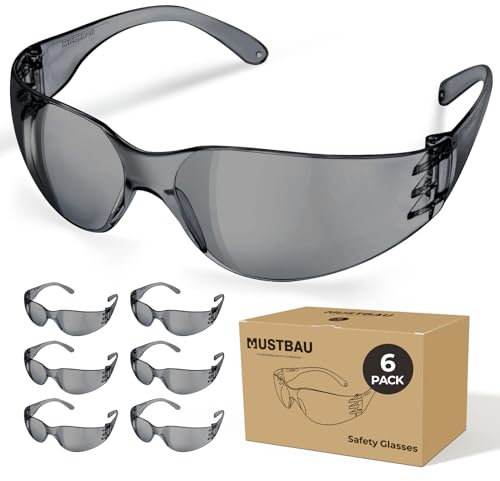 Mustbau 6 Pezzi Occhiali Protettivi da Lavoro EN166, Protezione Antiappannamento UV380 per Veloci, Laboratorio, Carpenteria, Cantiere, Campagne, Regali Ideali - Nero