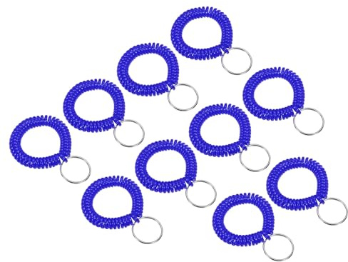 PATIKIL Llavero de Espiral para La Muñeca Paquete de 15 Pulseras de Plástico Estirables Con Anillo para Llaves para Deportes Al Aire Libre Gimnasio Piscina Sauna Azul