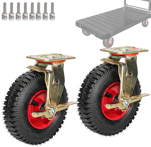 WORDFUN 2 Pcs Rubber Caster Wheel, Fixed Heavy Duty Industrial Caster, Swivel Plate Caster, 900Lbs Capacity, with Screws, for Hand Truck/Trolley/Garden Utility Wagon Cart