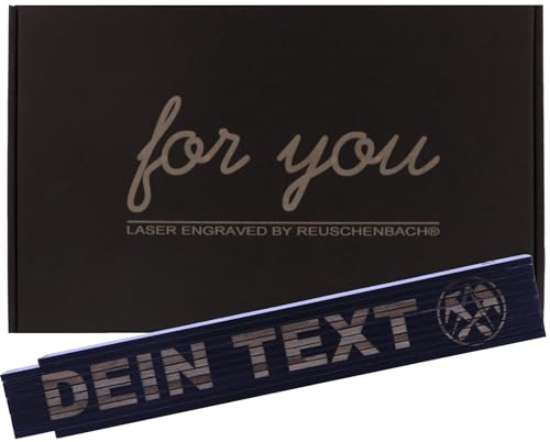 Reuschenbach Zollstock personalisiert mit Geschenkbox, Gliedermaßstab 2 Meter mit Wunschtext, Meterstab (verschiedene Farben) (SCHWARZ)