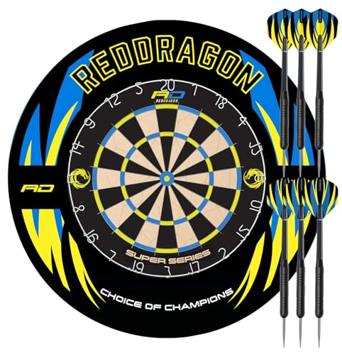 Red Dragon Super Series Professional Dartboard Set - Tournament Standard Quality wth Durable Surround with 2x Steel Darts Set