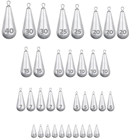 zhongko 36Pcs Fishing Angelblei Blei Angeln Gemischt 3,5 g 5g 7g 10g 15g 20g 25g 30g 40g Dropshot Blei Set für Fluss, Salzwasser, Süßwasser, Makrele