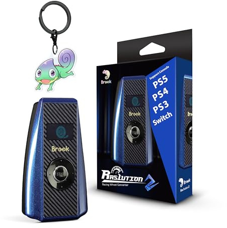 Brook Ras1ution 2 with Keychain – Racing Wheel Converter for PS5/PS4/PS3/NS – Universal Wheel Support, Force Feedback, Adjustable Steering Range, OLED HUD [Exclusive Version]